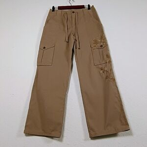 Liz Claiborne Cargo Embroidered Floral Khaki  Pants Drawstring Waist Women's 6